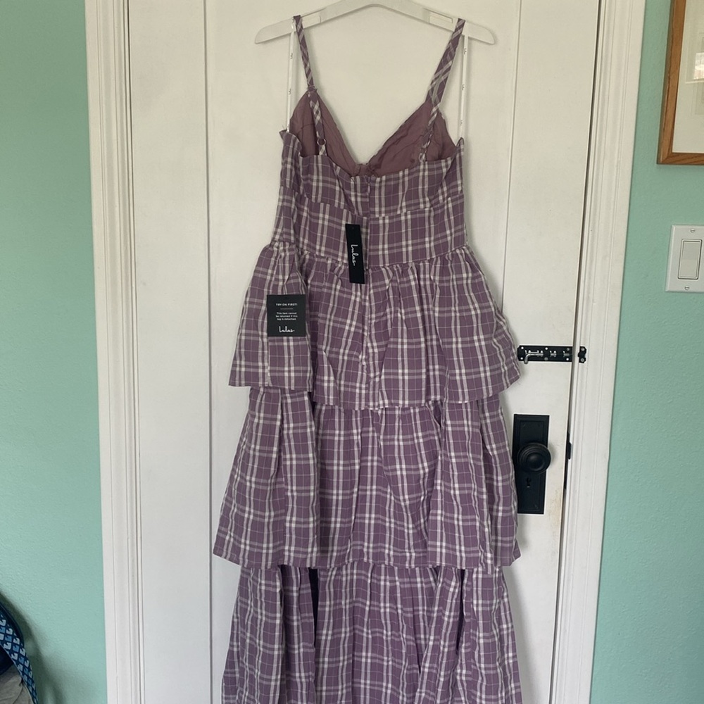 Lulu's Lavender Plaid Midi Dress - Picture 7 of 7